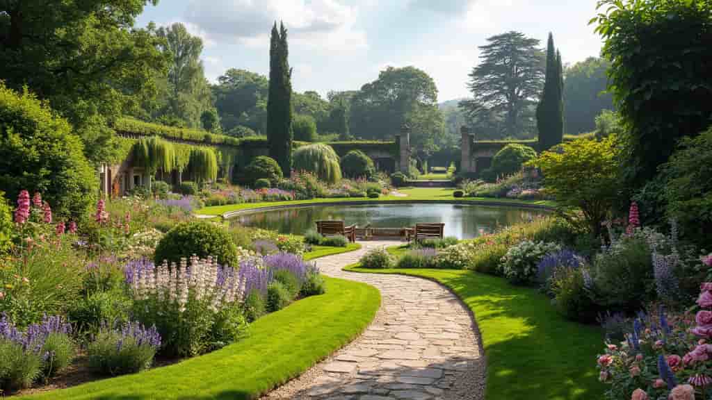 jardin à l'anglaise avec son étang