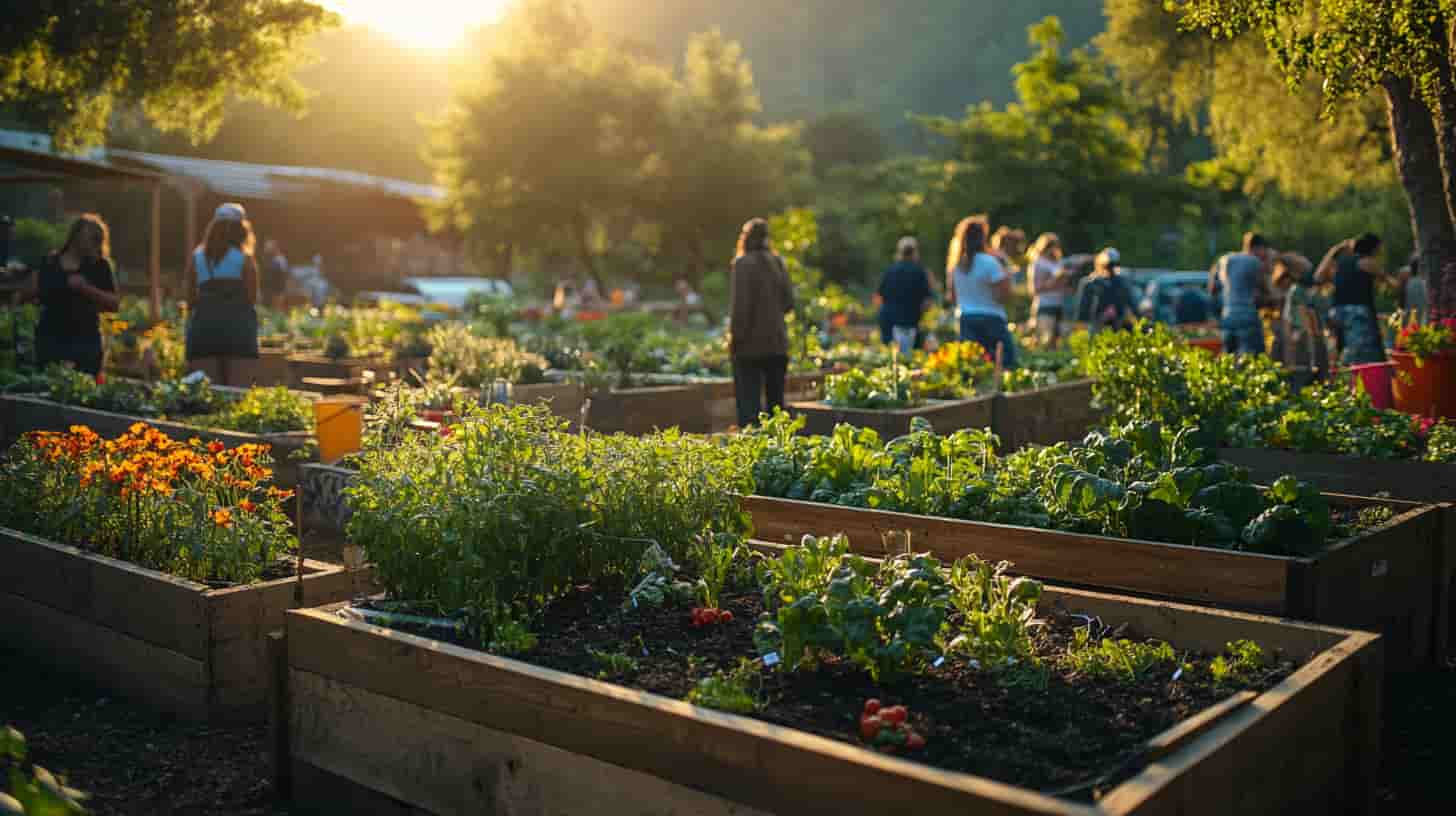 groupe de personnes dans un jardin partagé