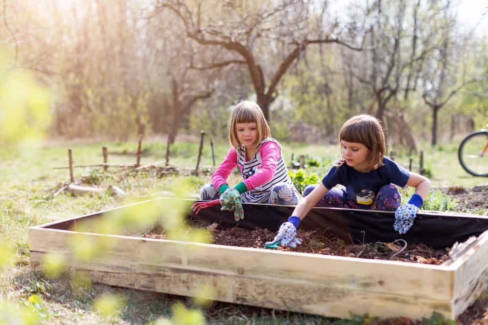 deux petites filles dans un jardin communautaire
