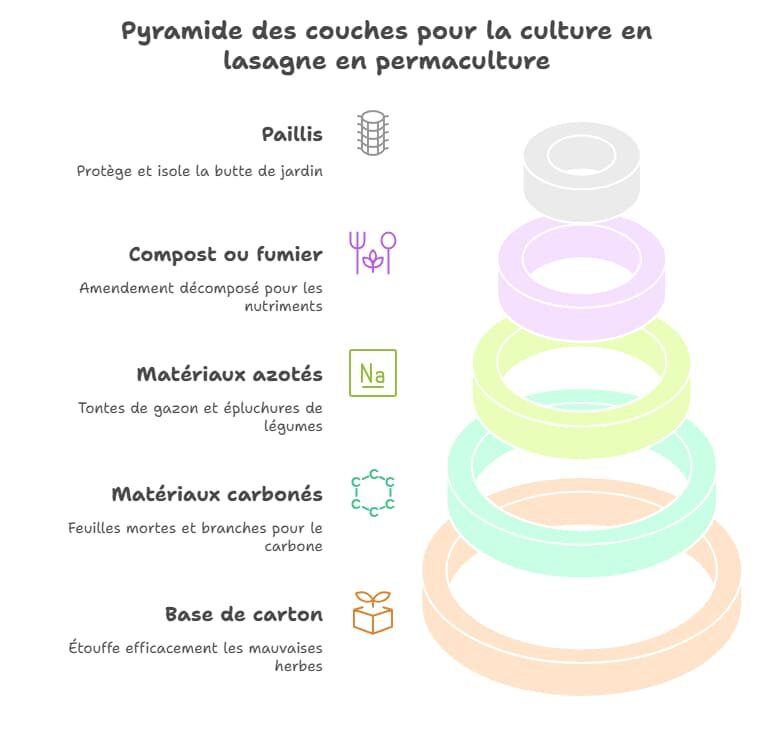 pyramide des couches pour la culture en lasagne en permaculture