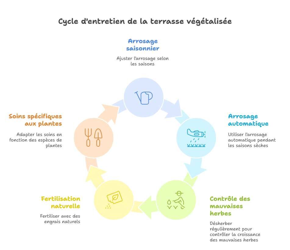 cycle d'entretien de la terrasse végétalisée