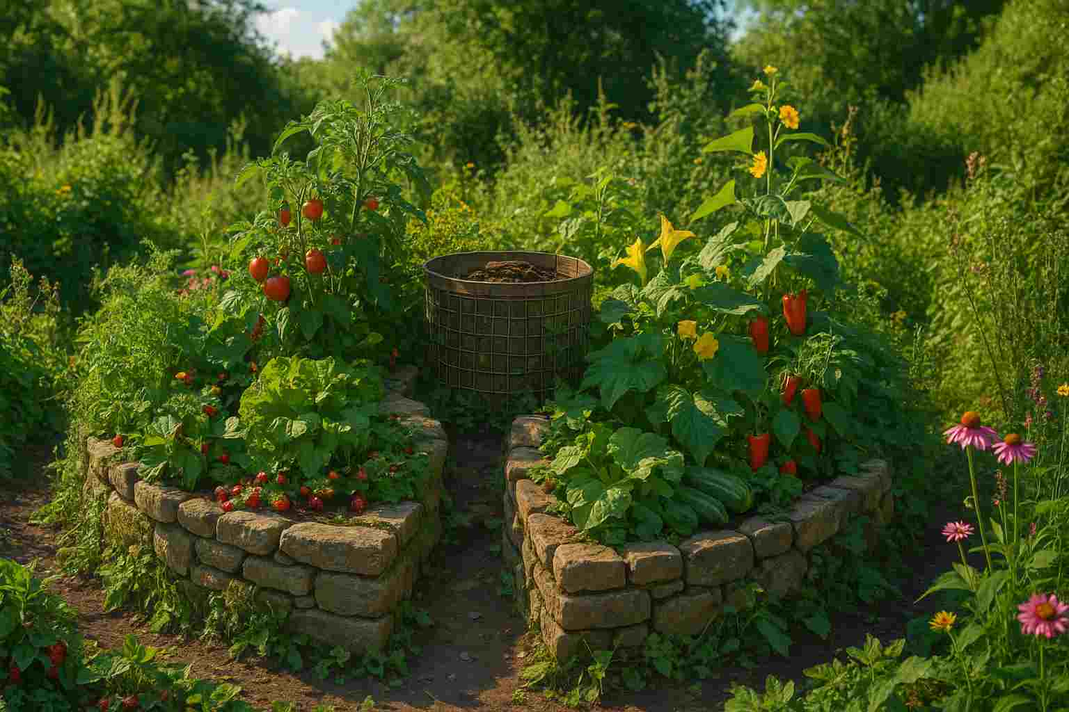 keyhole garden avec son composteur au centre